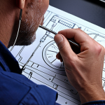 **

*   **Prompt:** A close-up shot of a machinist meticulously examining a technical drawing with calipers in hand. Focus on the intricate details of the blueprint and the precision instruments. The overall tone should be one of focused concentration and technical expertise. Capture the essence of understanding technical plans.

**