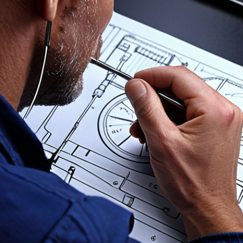 Home 15 **
* **Prompt:** A close-up shot of a machinist meticulously examining a technical drawing with calipers in hand. Focus on the intricate details of the blueprint and the precision instruments. The overall tone should be one of focused concentration and technical expertise. Capture the essence of understanding technical plans.
**