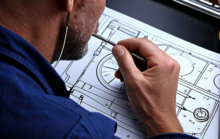 **

*   **Prompt:** A close-up shot of a machinist meticulously examining a technical drawing with calipers in hand. Focus on the intricate details of the blueprint and the precision instruments. The overall tone should be one of focused concentration and technical expertise. Capture the essence of understanding technical plans.

**
