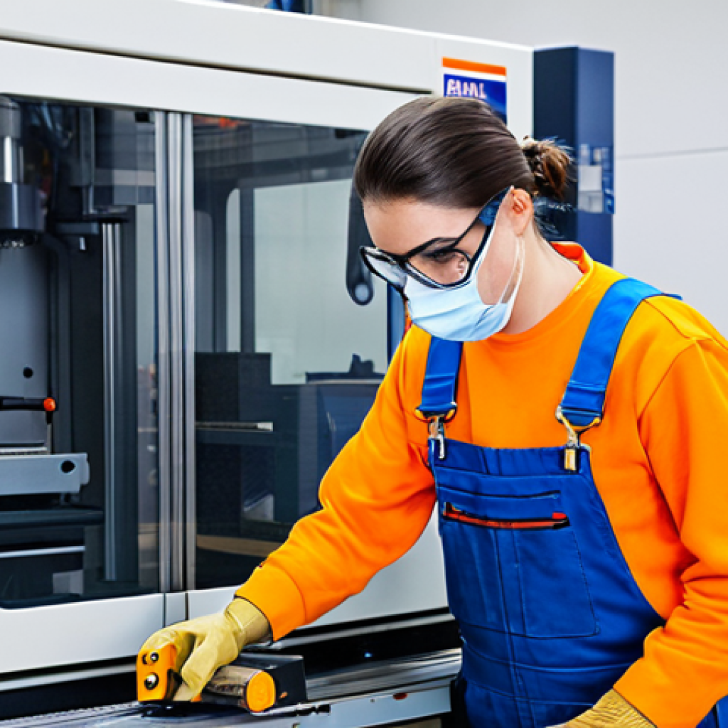 **
"A student, fully clothed in appropriate workshop attire (safety glasses, overalls), carefully operating a CNC machine in a brightly lit training workshop, surrounded by other students and instructors. The workshop features modern equipment and safety signage in French. safe for work, professional, modest clothing, perfect anatomy, correct proportions, well-formed hands, proper finger count, natural pose, appropriate content, family-friendly, high quality."
**