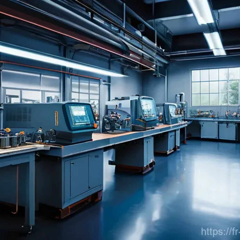 기계가공 자격증 추천 강의 - **Prompt:** A vibrant, high-tech machining workshop in a modern French industrial setting, showcasin...