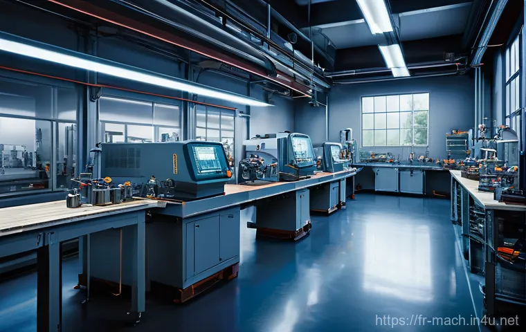 기계가공 자격증 추천 강의 - **Prompt:** A vibrant, high-tech machining workshop in a modern French industrial setting, showcasin...