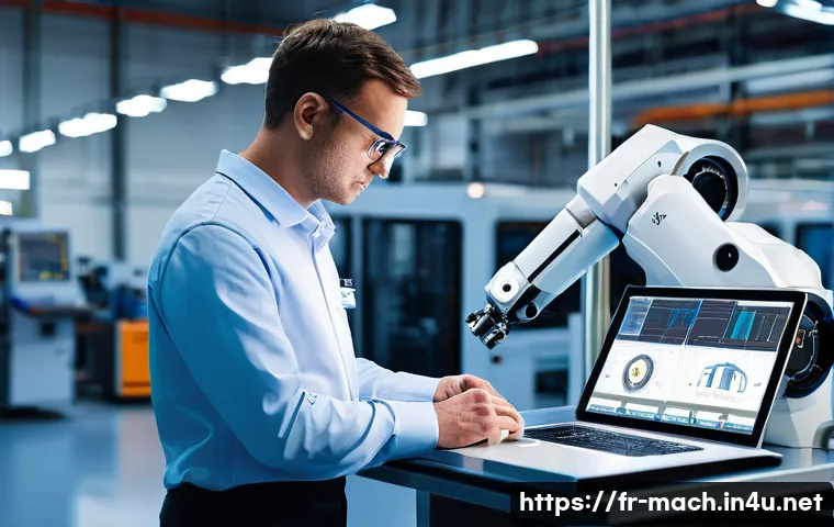 기계가공 NC 코드 작성 팁 - **Prompt 1: Collaborative Robotics in a Modern Manufacturing Hub**
A wide shot of a brightly lit...