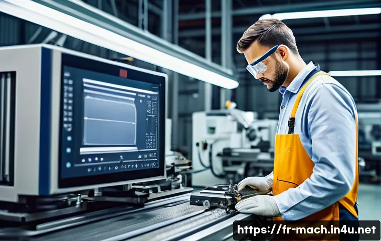 기계가공 자격증 취득 후 진로 - A skilled technician operating a modern CNC machine in an automotive factory setting, wearing safety...
