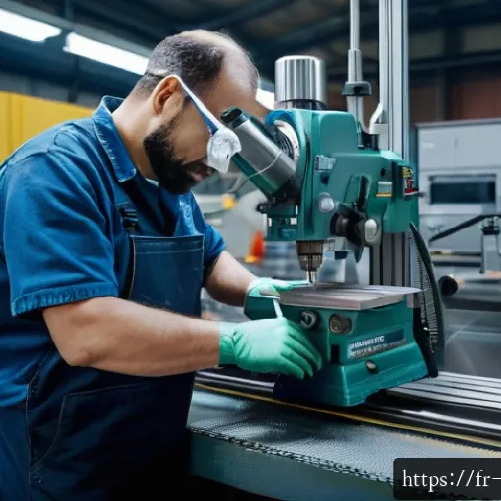 기계가공 실습 장비 점검 방법 - A detailed industrial workshop scene showing a skilled technician performing a thorough daily visual...