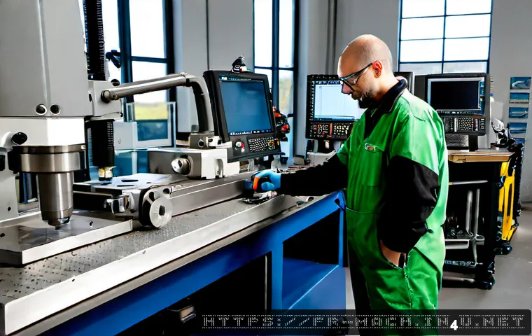 Home 17 기계가공 직무별 장단점 - Photorealistic wide-angle scene inside a modern French precision machining workshop, an experienced ...
